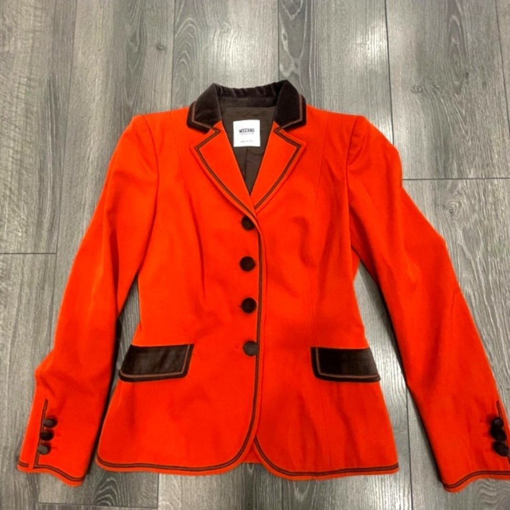 Moschino orange jacket with brown velvet trim